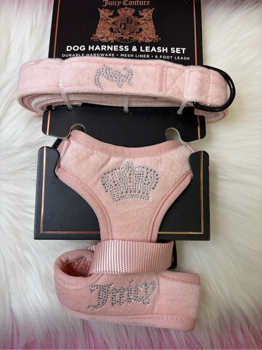 NWT Juicy Couture Baby Pink Dog Harness and Leash XS